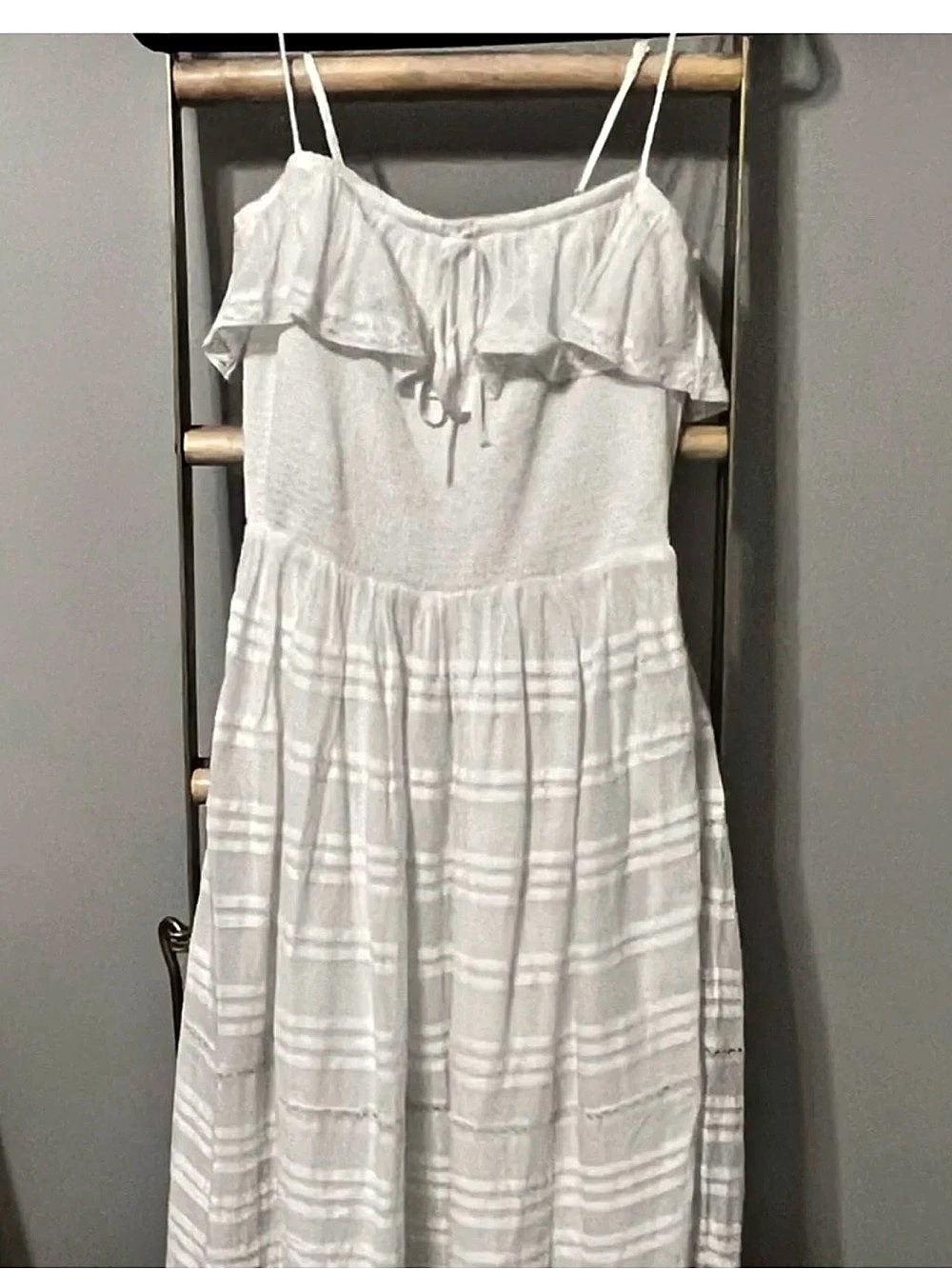 Vineyard Vines White Striped Ruffle Maxi Dress